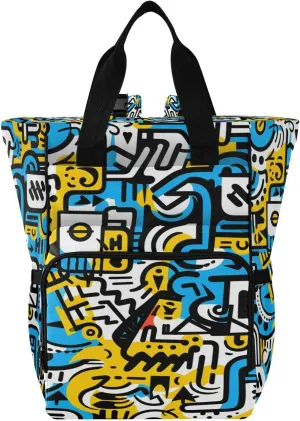 Cute Doodle Blue Yellow Bisons Diaper Bag Travel Backpack Large Capacity Tote Mom Bags for Dad Women Girls