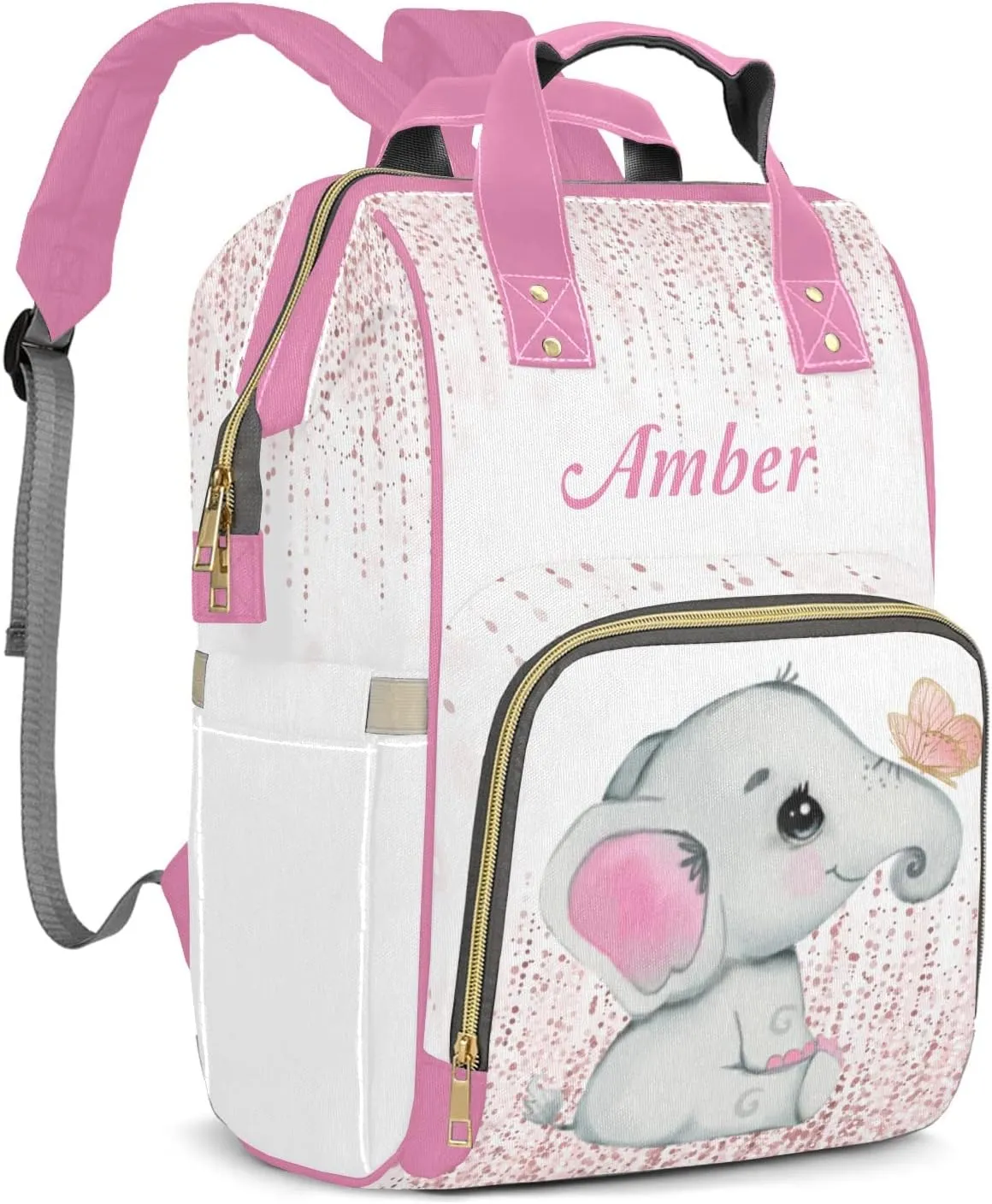 Cute Elephant Butterfly Personalized Diaper Bags Waterproof Backpack Shoulder Daypack for Mother's Day Gifts