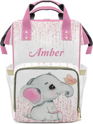 Cute Elephant Butterfly Personalized Diaper Bags Waterproof Backpack Shoulder Daypack for Mother's Day Gifts