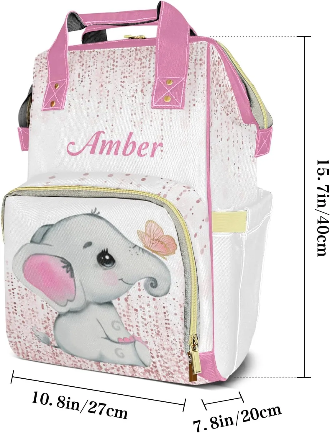 Cute Elephant Butterfly Personalized Diaper Bags Waterproof Backpack Shoulder Daypack for Mother's Day Gifts
