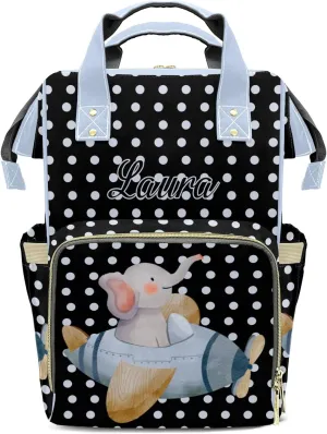 Cute Elephant Wave Point Diaper Bags Custom Name Backpack Personalized Baby Nappy Travel Tote Bag for Mom Gift