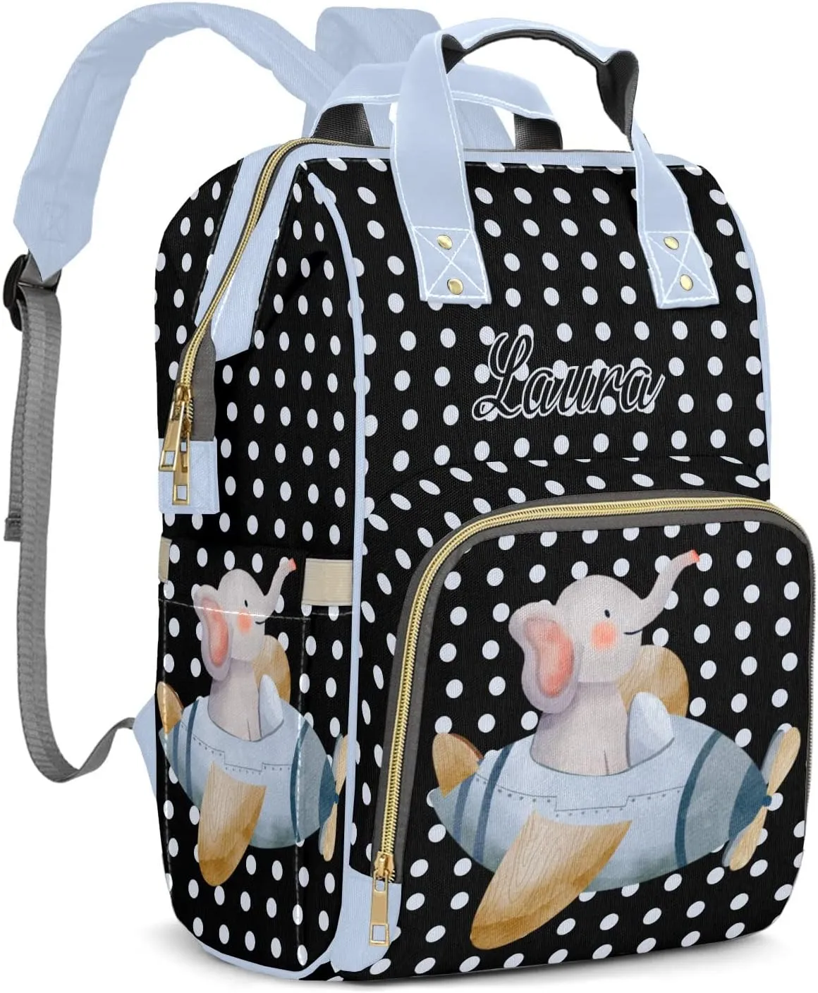 Cute Elephant Wave Point Diaper Bags Custom Name Backpack Personalized Baby Nappy Travel Tote Bag for Mom Gift