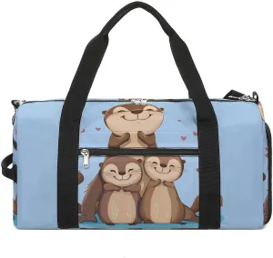 Cute Otter Family Sports Gym Bag for Men Women Travel Duffel Bag with Shoulder Strap