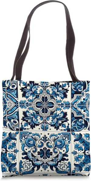 Cute Portuguese Tile Blue and White Mediterranean Pattern Tote Bag