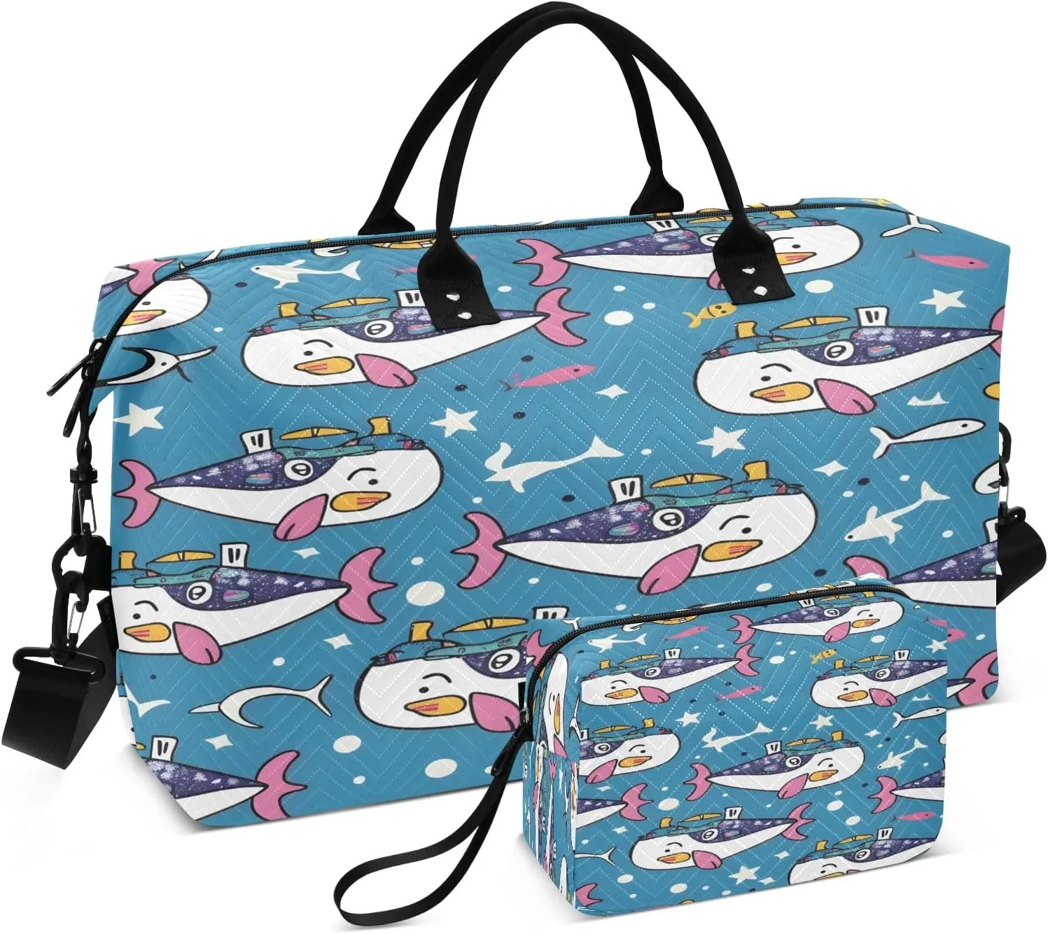 Cute Sailor Fish Travel Duffel Bags with Toiletry Bag for Travel Gym Yoga Weekender Bag