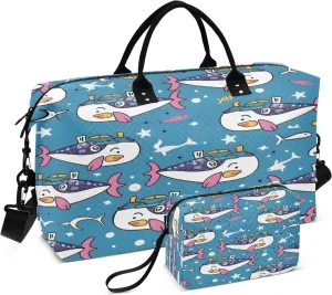 Cute Sailor Fish Travel Duffel Bags with Toiletry Bag for Travel Gym Yoga Weekender Bag