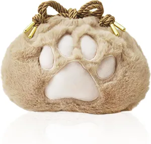 Cute Small Makeup Bag, Cat Makeup Organizer, Plush Cat Paw Pouch, Funny Cat Mom Gifts for Women, Drawstring Travel Cosmetic Bag, Cat Themed Gifts, Cat Lover Gifts (Brown)