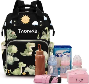 Cute Tropical Dinosaur Large Capacity Custom Diaper Bag for Baby Boy Girl Waterproof Personalized Name Diaper Bag Backpack with Multi-Pocket Customized Mom Travel Daypack for Baby Essentials