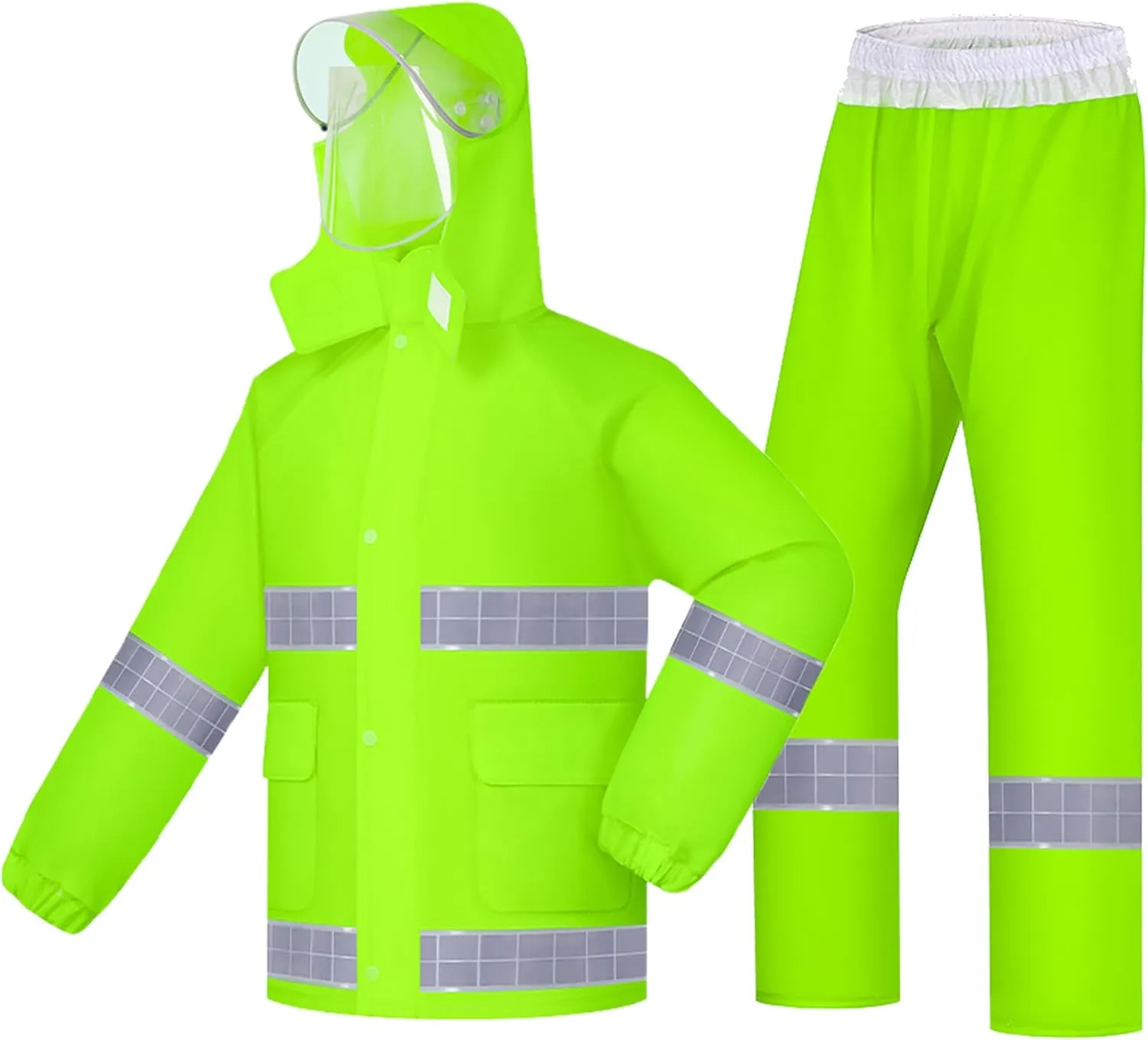 Cycling Rain Suit, Breathable Waterproof Jacket and Trouse with Reflective Strip for Working Hiking Motorcycle