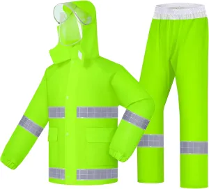 Cycling Rain Suit, Breathable Waterproof Jacket and Trouse with Reflective Strip for Working Hiking Motorcycle