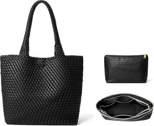 DAILANDO Fashion Woven Tote Bag For Women Soft Hobo Weave Shoulder Purse With Insert Organizer