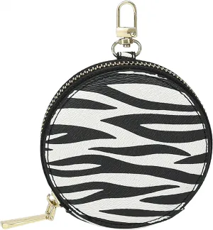 Daisy Rose Round Coin Purse Pouch Change Wallet Holder with Clasp - PU Vegan Leather - Zebra