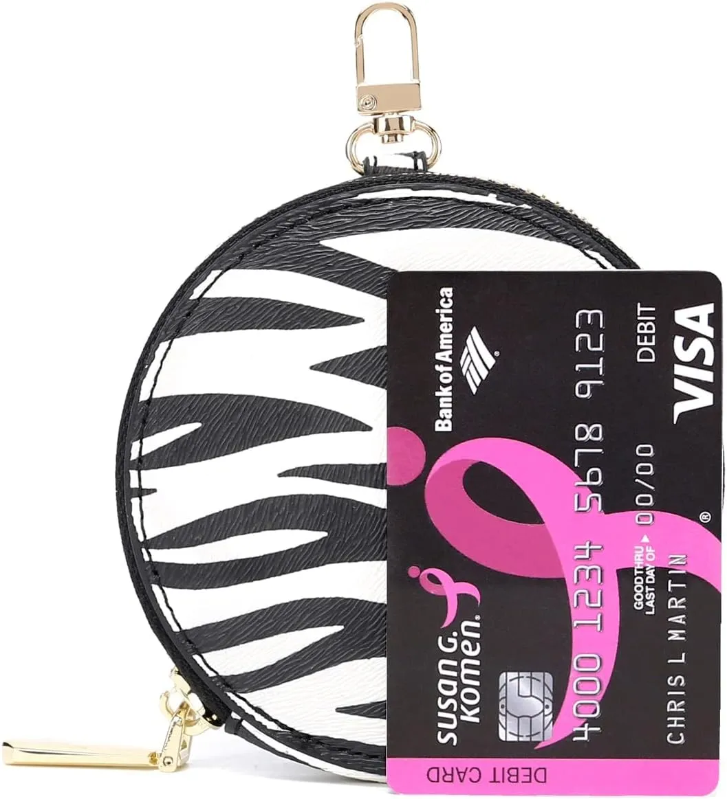 Daisy Rose Round Coin Purse Pouch Change Wallet Holder with Clasp - PU Vegan Leather - Zebra