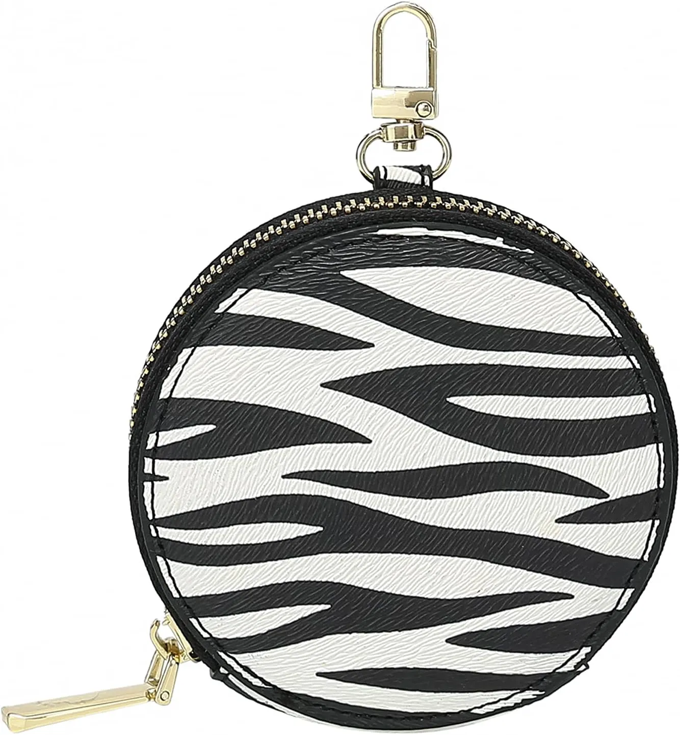 Daisy Rose Round Coin Purse Pouch Change Wallet Holder with Clasp - PU Vegan Leather - Zebra
