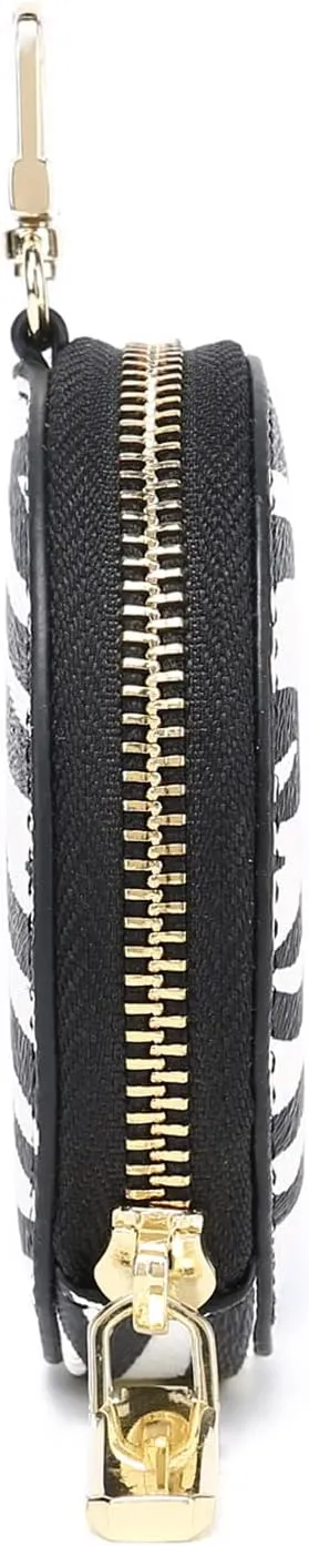 Daisy Rose Round Coin Purse Pouch Change Wallet Holder with Clasp - PU Vegan Leather - Zebra