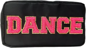 Dance Recital Gifts Letter Patch Nylon Makeup Bag Dance Teacher Appreciation Gifts Dance Makeup Bag Chenille Varsity Letter Cosmetic Toiletry Zipper Pouch Bag for Women Girls(Dance-black)