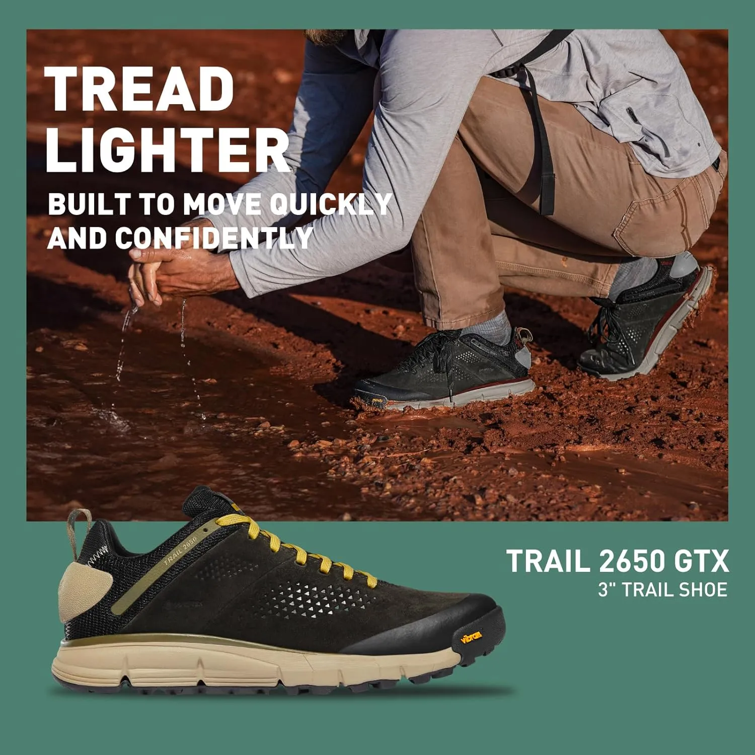 Danner Trail 2650 3” Waterproof Hiking Shoes for Men - Durable Leather & Textile Upper with Breathable Gore-Tex Lining and Vibram Traction Outsole