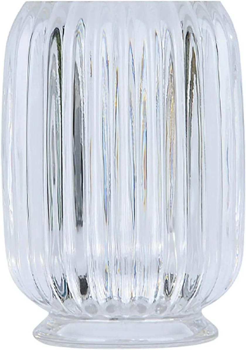 DASITON Makeup Brush holder Organizer,Crystal Cosmetic Makeup Brush Glass Brushes Storage Holder, Vintage Make Up Brush Cup Holder striped vase(Clear)
