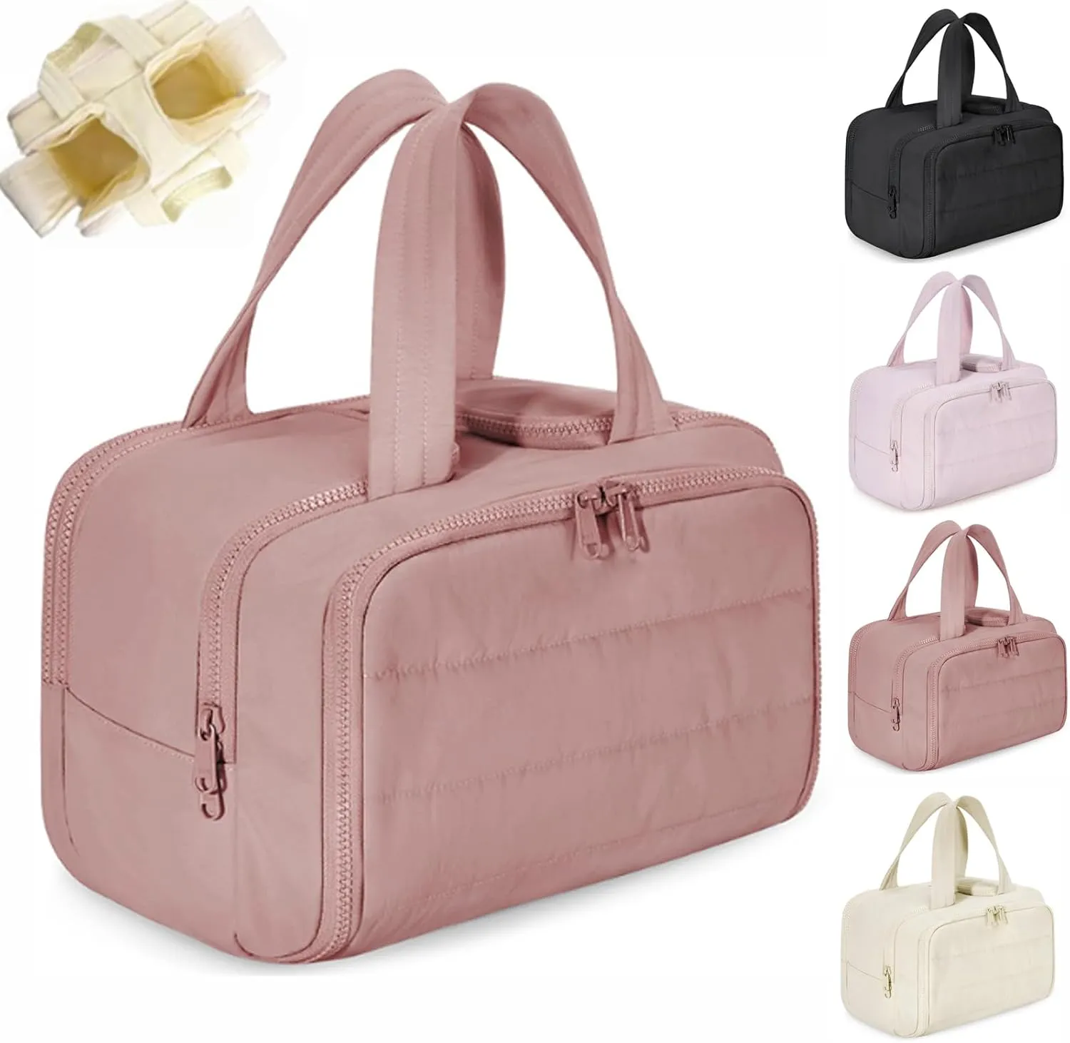 Decisive Makeup Bag, Curetoaway Travel Cosmetic Bag, Large Capacity Wide-Open Travel Cosmetic Bag for Women with 4 Compartments, Lightweight Waterproof, Multifunctional Bags (dark pink)