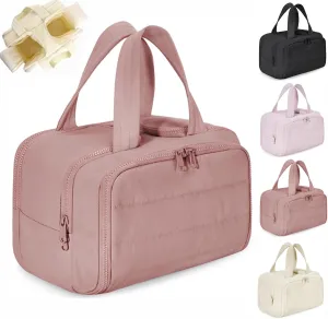Decisive Makeup Bag, Curetoaway Travel Cosmetic Bag, Large Capacity Wide-Open Travel Cosmetic Bag for Women with 4 Compartments, Lightweight Waterproof, Multifunctional Bags (dark pink)