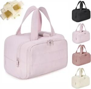 Decisive Makeup Bag, Curetoaway Travel Cosmetic Bag, Large Capacity Wide-Open Travel Cosmetic Bag for Women with 4 Compartments, Lightweight Waterproof, Multifunctional Bags (light pink)