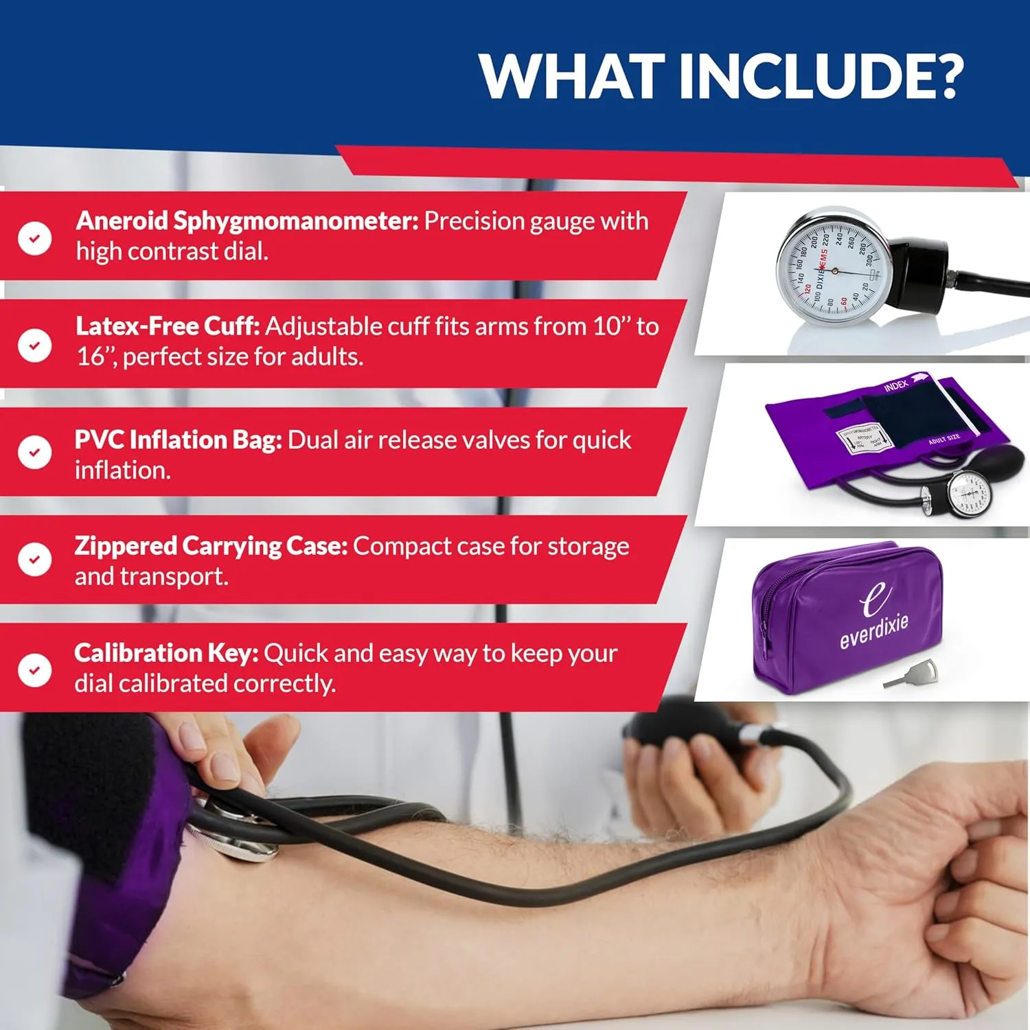 Deluxe Aneroid Sphygmomanometer Blood Pressure Monitor Set – 2-Pack – Adult Cuff, Carrying Case & Calibration Tool – High Contrast Dial for Accurate Readings – Portable & Durable Design – Purple