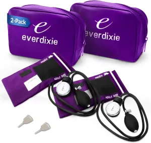 Deluxe Aneroid Sphygmomanometer Blood Pressure Monitor Set – 2-Pack – Adult Cuff, Carrying Case & Calibration Tool – High Contrast Dial for Accurate Readings – Portable & Durable Design – Purple