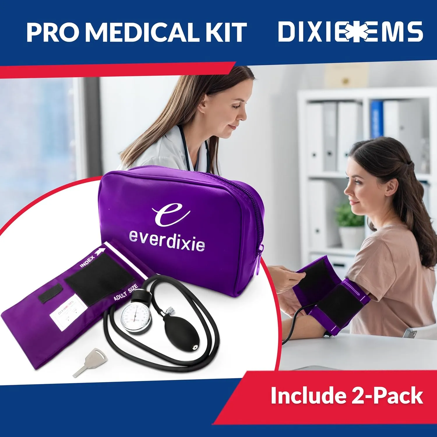 Deluxe Aneroid Sphygmomanometer Blood Pressure Monitor Set – 2-Pack – Adult Cuff, Carrying Case & Calibration Tool – High Contrast Dial for Accurate Readings – Portable & Durable Design – Purple