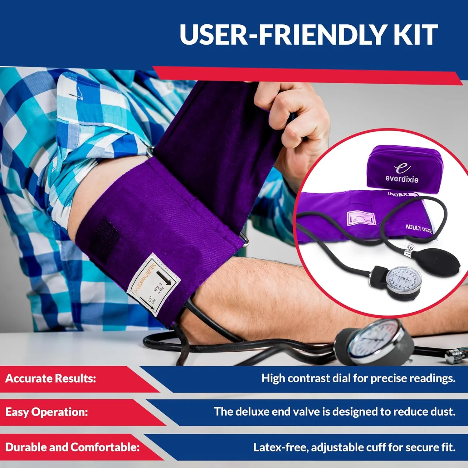 Deluxe Aneroid Sphygmomanometer Blood Pressure Monitor Set – 2-Pack – Adult Cuff, Carrying Case & Calibration Tool – High Contrast Dial for Accurate Readings – Portable & Durable Design – Purple