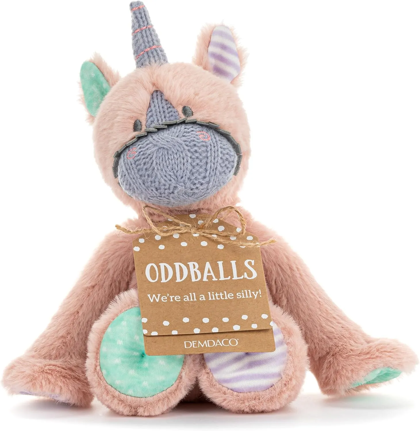 DEMDACO Oddball 8 x 6 Inch Soft Polyester Soft Cuddly Huggable Multi-Textured Toy Mini Plush Stuffed Animal, Pink and Purple Unicorn