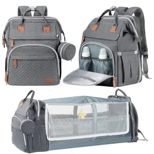 DERJUNSTAR Baby Diaper Bag Backpack with ChangingStation-Large Capacity Baby Bag for Boys & Girls, USBCharging Port, Pacifier Case, sunshade & Toy Bar,Waterproof， Pale Grey