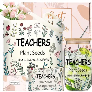 DHQH Teacher Christmas Gifts for Women, Teacher Appreciation Gifts, Funny hanksgiving Set with 16OZ Glass Cup, Tote Bag for New