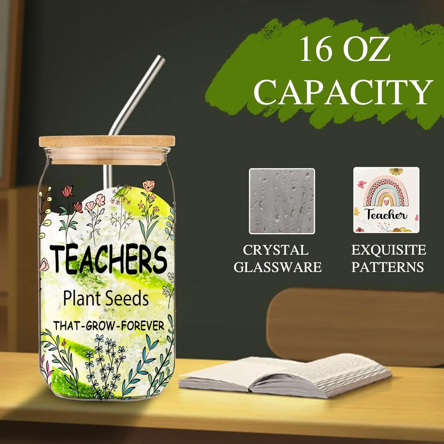 DHQH Teacher Christmas Gifts for Women, Teacher Appreciation Gifts, Funny hanksgiving Set with 16OZ Glass Cup, Tote Bag for New