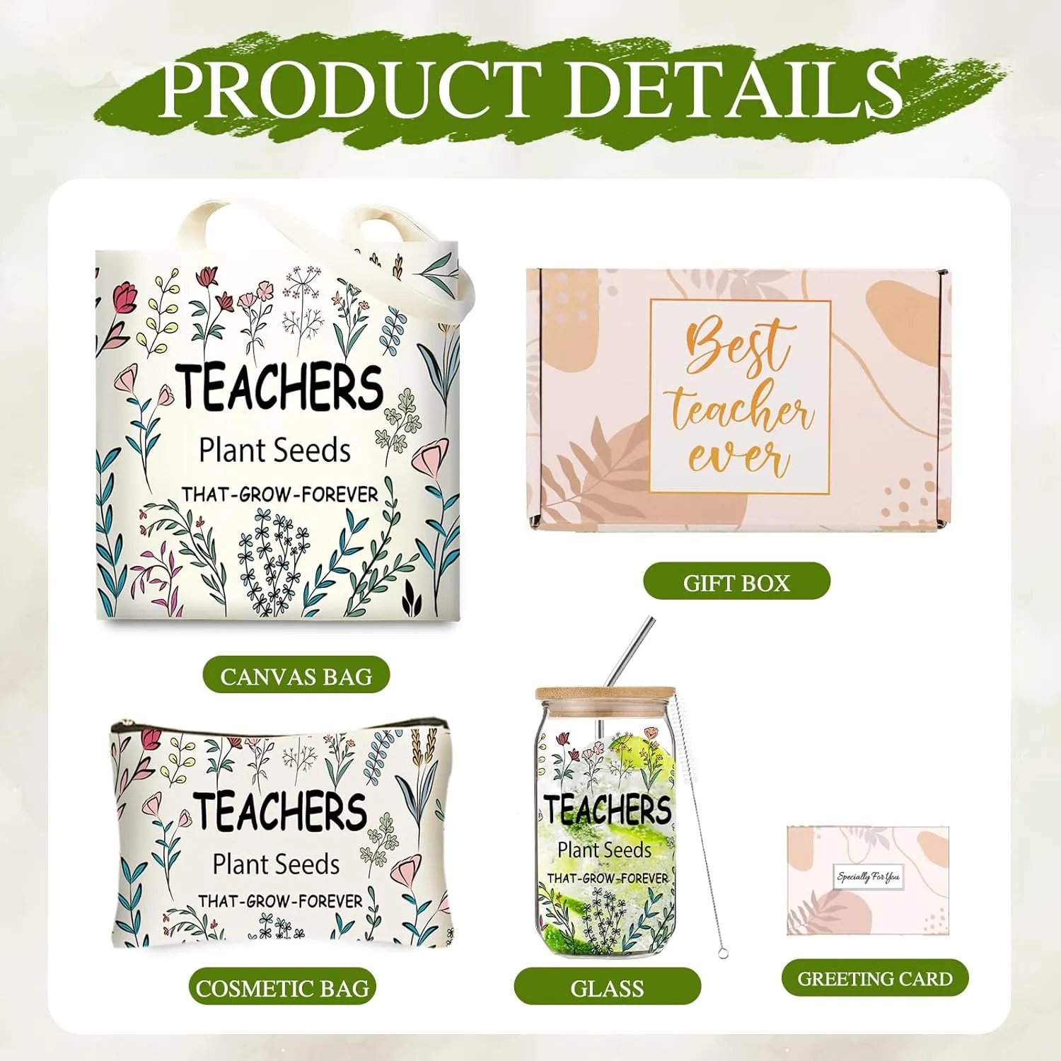 DHQH Teacher Christmas Gifts for Women, Teacher Appreciation Gifts, Funny hanksgiving Set with 16OZ Glass Cup, Tote Bag for New