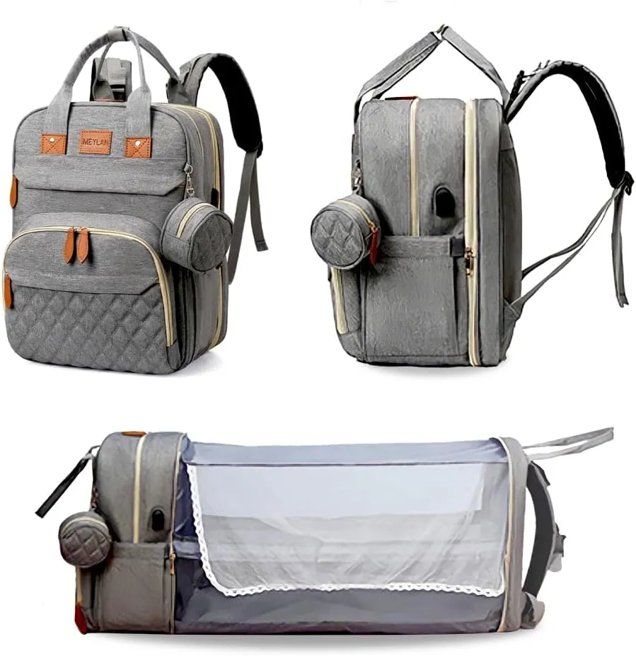 Diaper Bag Backpack baby bag - Spacious & Multifunctional Baby Essentials Travel Tote-Waterproof with Changing Pad, Stroller Straps, USB Charging Port & Pacifier Case - Large Capacity - Unisex, Grey