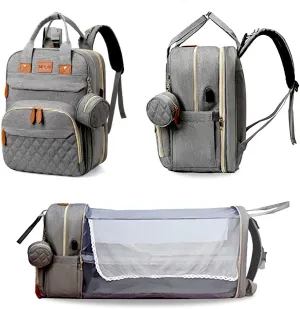 Diaper Bag Backpack baby bag - Spacious & Multifunctional Baby Essentials Travel Tote-Waterproof with Changing Pad, Stroller Straps, USB Charging Port & Pacifier Case - Large Capacity - Unisex, Grey
