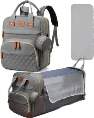 Diaper Bag Backpack, Baby Diaper Bag with Changing Station Multifunctional Travel Pack Baby Bag, Waterproof Large Capacity with USB Charging Port, Gray