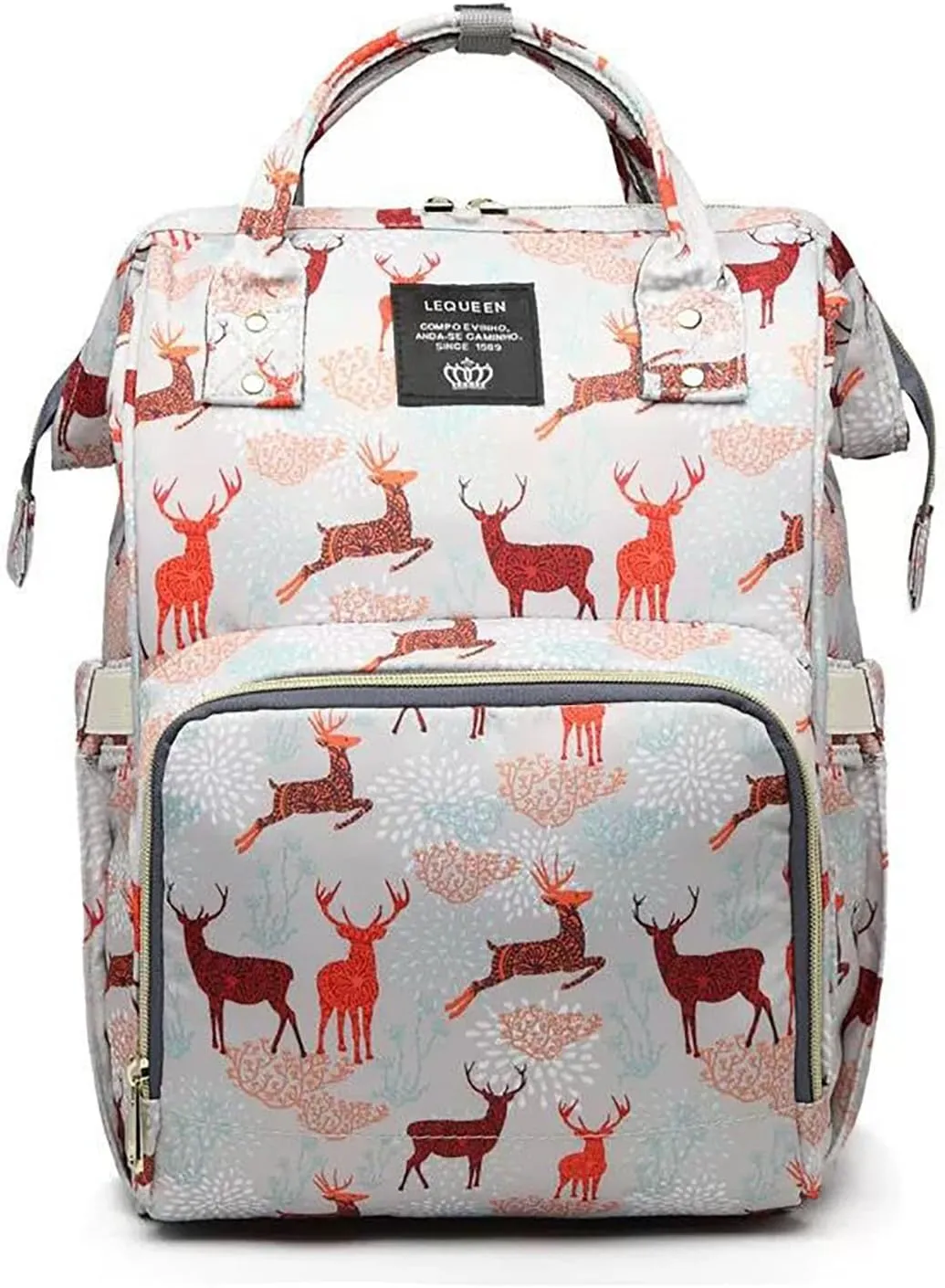 Diaper Bag Backpack for Mom Dad, Maternity Changing Bag Diaper Backpack with Stroller Straps(deer grey)