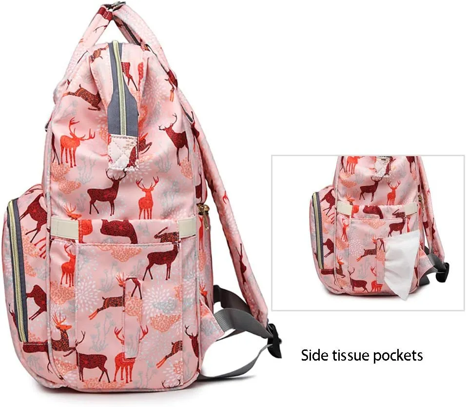 Diaper Bag Backpack for Mom Dad, Maternity Changing Bag Diaper Backpack with Stroller Straps(deer grey)