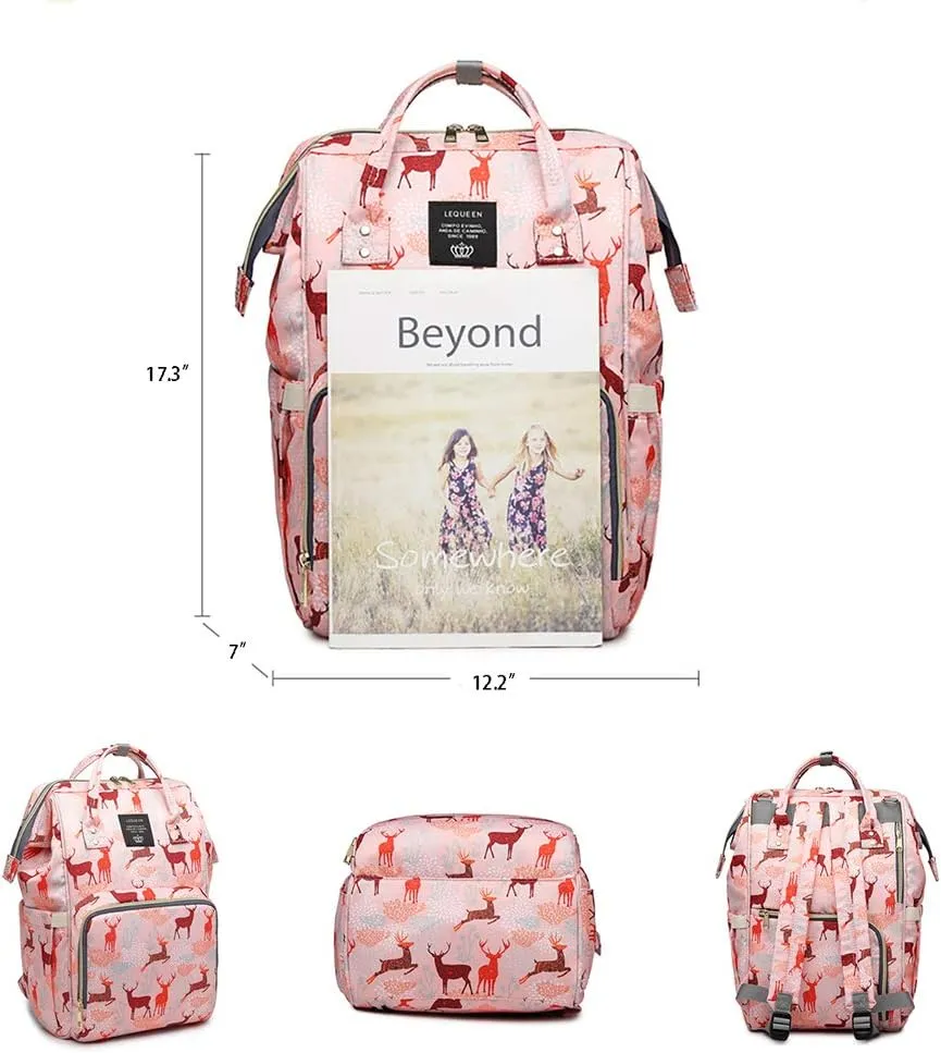 Diaper Bag Backpack for Mom Dad, Maternity Changing Bag Diaper Backpack with Stroller Straps(deer grey)