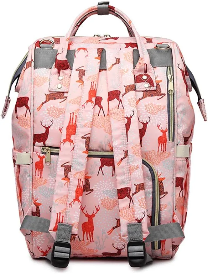 Diaper Bag Backpack for Mom Dad, Maternity Changing Bag Diaper Backpack with Stroller Straps(deer grey)