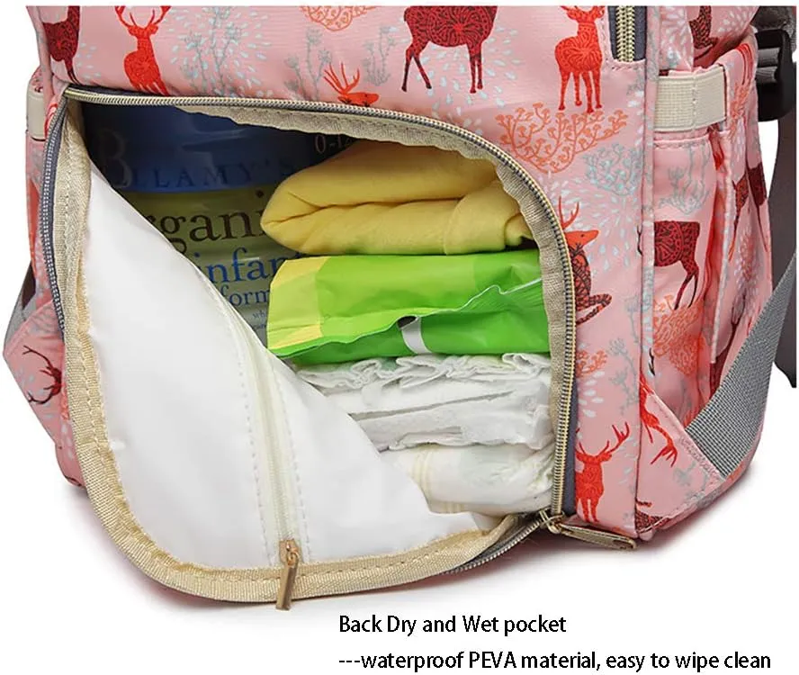 Diaper Bag Backpack for Mom Dad, Maternity Changing Bag Diaper Backpack with Stroller Straps(deer grey)