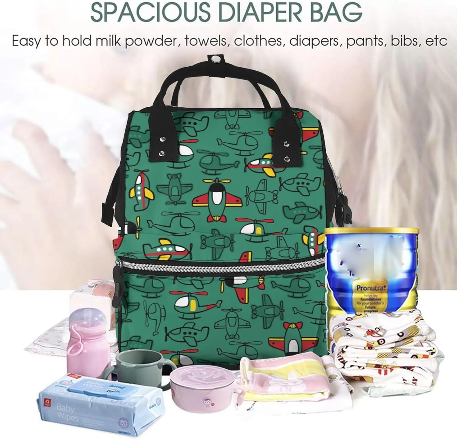 Diaper Bag Backpack For Women, Cartoon Air Transportation Waterproof Multifunction Travel Pack Maternity Baby Changing Bags, Nappy Baby Bags With Multi-Function For Baby