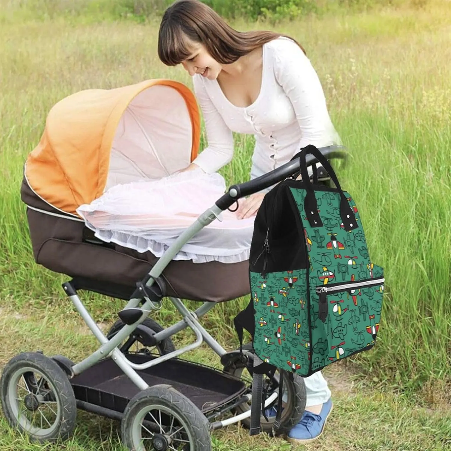 Diaper Bag Backpack For Women, Cartoon Air Transportation Waterproof Multifunction Travel Pack Maternity Baby Changing Bags, Nappy Baby Bags With Multi-Function For Baby