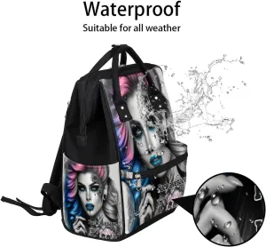 Diaper Bag Backpack Gothic Cool Girl Baby Bag for Boys& Girls, Waterproof Mummy Bag, Baby Nappy Changing Bags, Large Capacity Tote Handbags Casual Travel Backpacks for Mom Dad Unisex