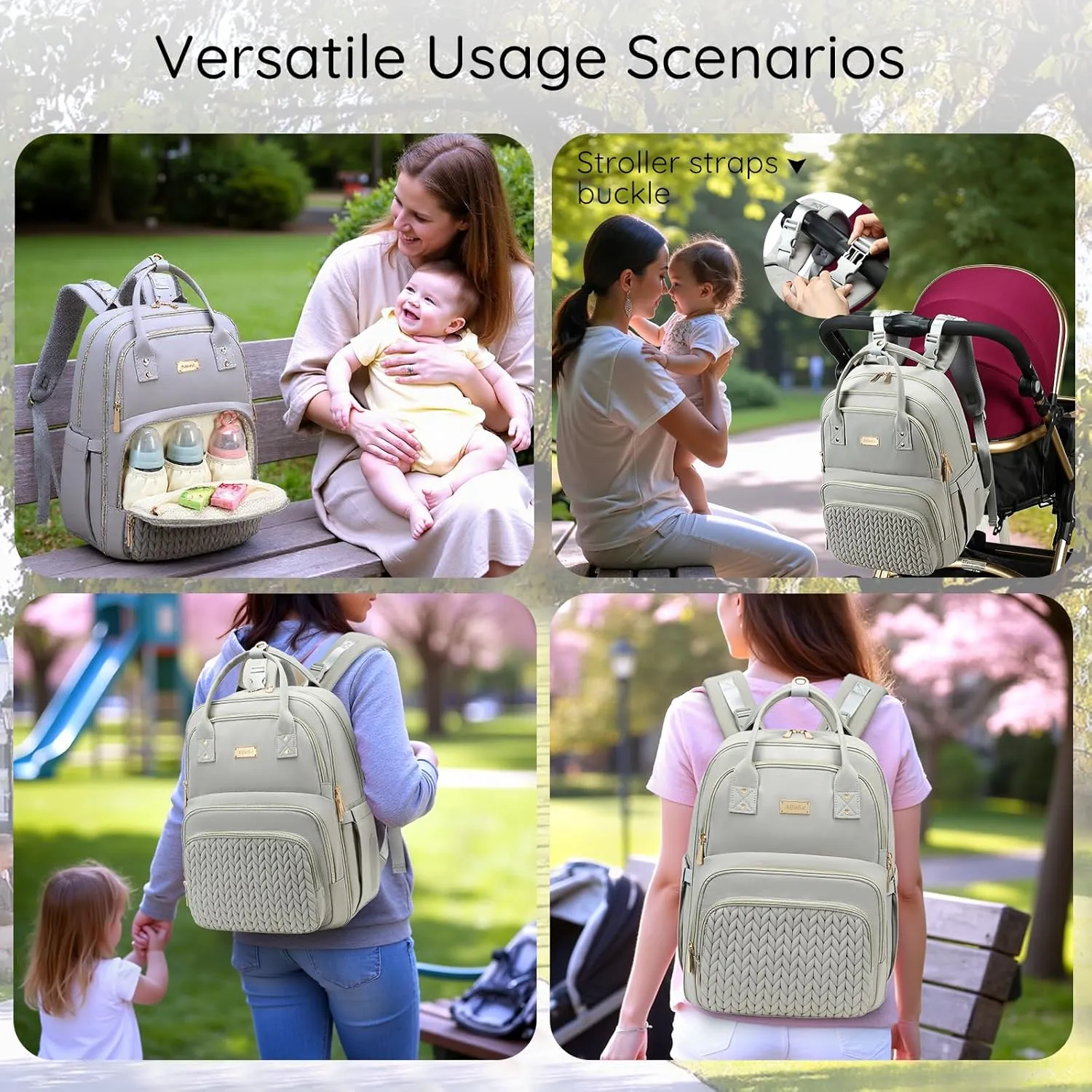 Diaper Bag Backpack - Large Multi functional, Boys, Girls & Baby Travel Essentials Tote with Changing Pad, Insulated Pockets, Stroller Straps, Waterproof - Baby Backpack for Mom & Maternity (Gray)