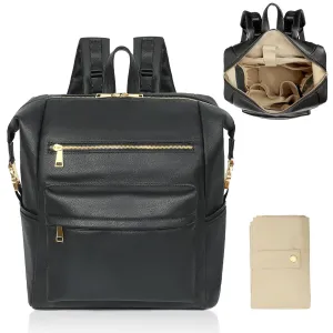 Diaper Bag Backpack Leather Backpack with 17 Pockets Travel Baby Diaper Bag,4 Insulated Pockets,Stroller Straps,Changing Pad,Black