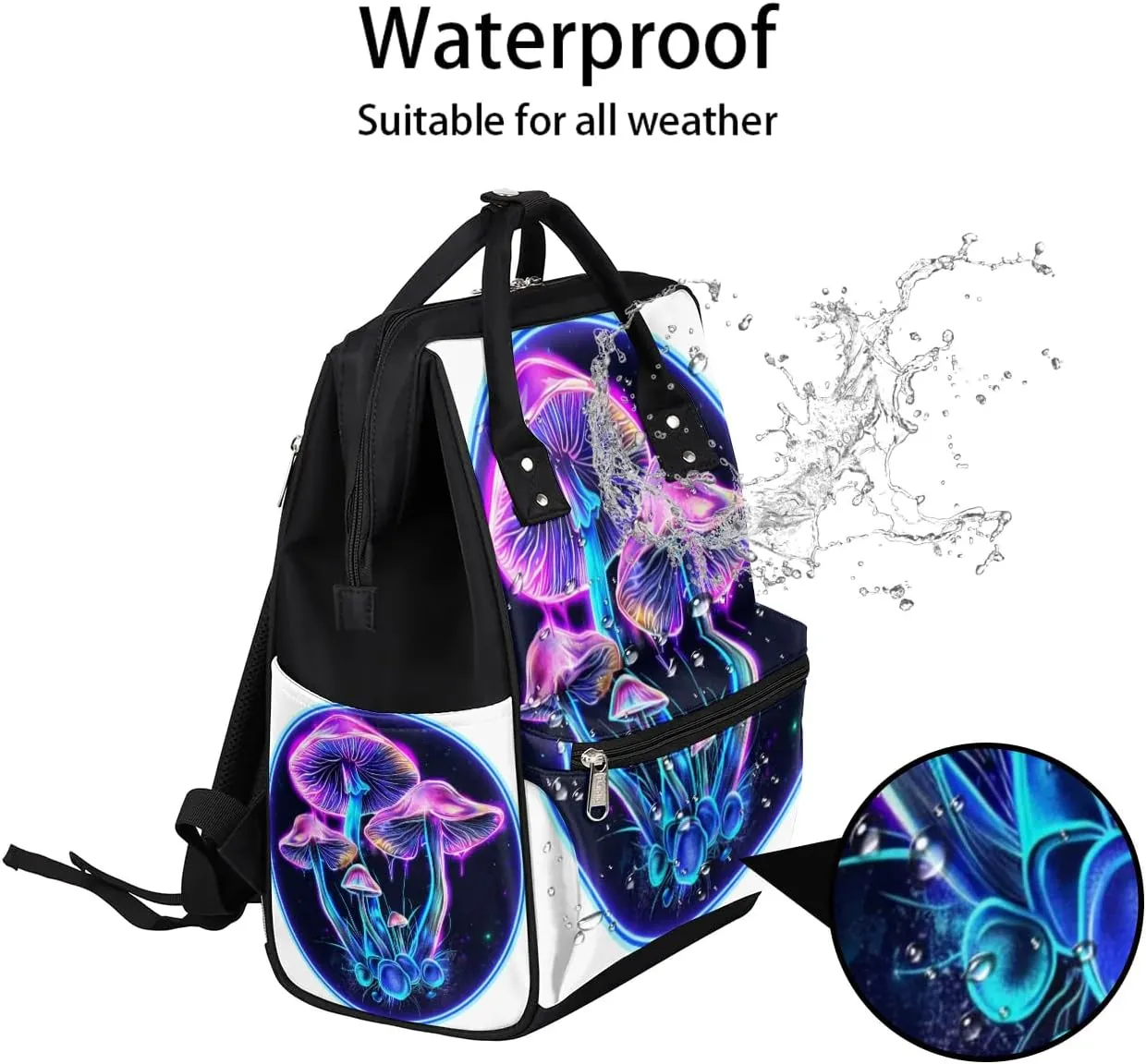 Diaper Bag Backpack Mushroom Abstract Beautiful Baby Bag for Boys& Girls, Waterproof Mummy Bag, Baby Nappy Changing Bags, Large Capacity Tote Handbags Casual Travel Backpacks for Mom Dad Unisex