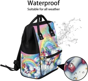 Diaper Bag Backpack Rainbow Unicorn Lovely Baby Bag for Boys& Girls, Waterproof Mummy Bag, Baby Nappy Changing Bags, Large Capacity Tote Handbags Casual Travel Backpacks for Mom Dad Unisex