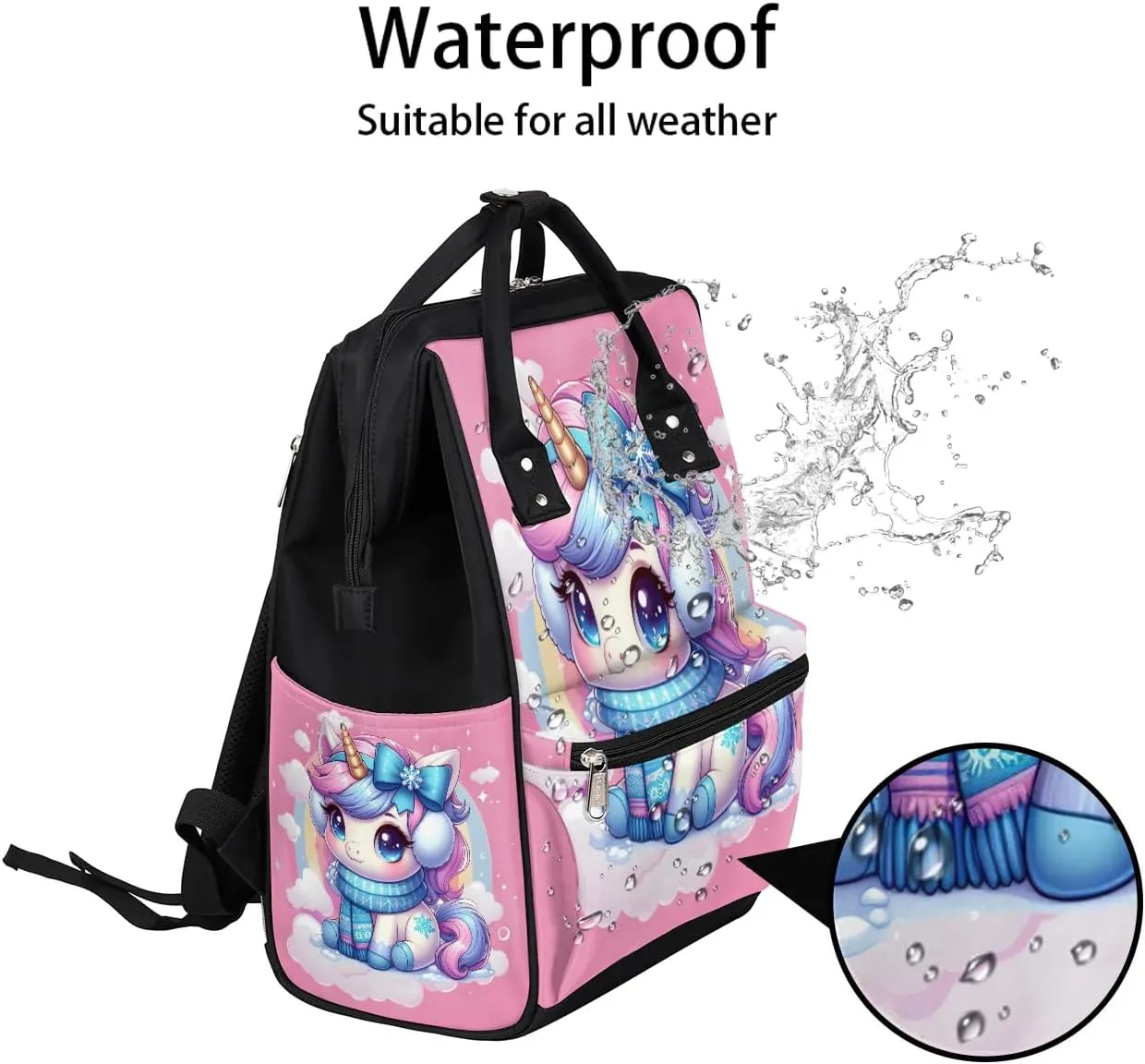 Diaper Bag Backpack Unicorn Pink Cute Baby Bag for Boys& Girls, Waterproof Mummy Bag, Baby Nappy Changing Bags, Large Capacity Tote Handbags Casual Travel Backpacks for Mom Dad Unisex